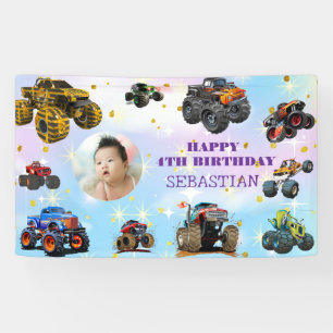 Foto Kinder Monster Trucks Boy Verjaardagsfeest Spandoek