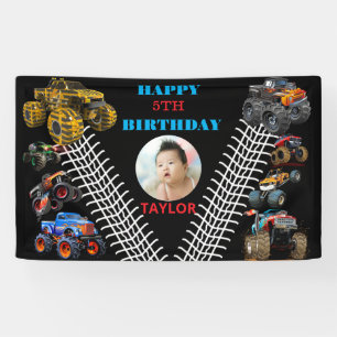 Foto Kinder Monster Trucks Boy Verjaardagsfeest Spandoek