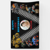 Foto Kinder Monster Trucks Boy Verjaardagsfeest Spandoek (Verticaal)