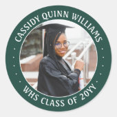 Foto Klas Jaar Groen en Wit Moderne Afstudeercerem Ronde Sticker (Voorkant)
