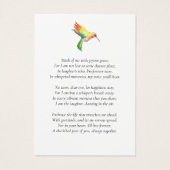 Foto Kolibrie Gebedskaart Visitekaartje (Achterkant)