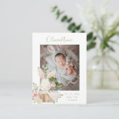 Foto Konijntje Bloemen Waterverf Geboorte Aankondi Briefkaart (Staand voorkant)