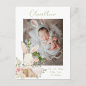 Foto Konijntje Bloemen Waterverf Geboorte Aankondi Briefkaart (Voorkant)