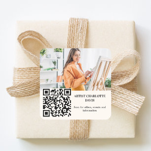 Foto kunstenaar ontwerper ivoorkleurige QR-code Vierkante Sticker