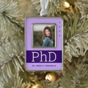 Foto Lavender Paars Name PhD Afstuderen Verzilverd Kader Ornament