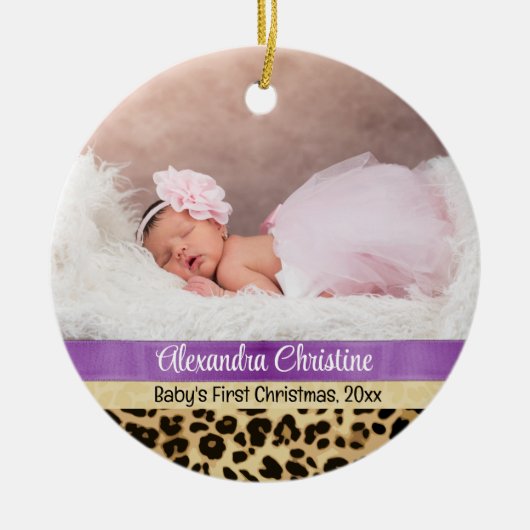 Foto Leopard Dubbelzijdig 2 Afbeelding Baby eerst Keramisch Ornament (Voorkant)