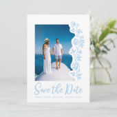 Foto Lichtblauw Hand getrokken Rozen QR Code Websi Save The Date (Staand voorkant)