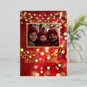  Foto Lichten Goud Sneeuwvlokken Folie Kerstkaart  Folie Feestdagenkaart (Staand Voorkant)