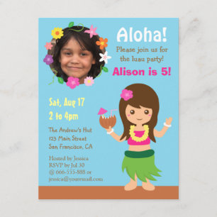 Foto Lieve Hawaiaanse Hula Meisje Luau Feest Kaart