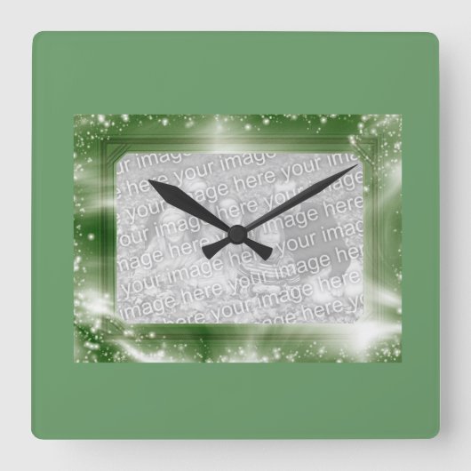 Foto Lijst Green Sparkles Wall Clock Vierkante Klok (Voorkant)