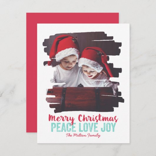 Foto Lijst Peace Love Joy Feestdagenkaart (Voorkant / Achterkant)