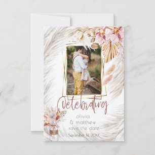 Foto Lijst Rustic Burgundy Pink Ivory Pampas Gras Kaart