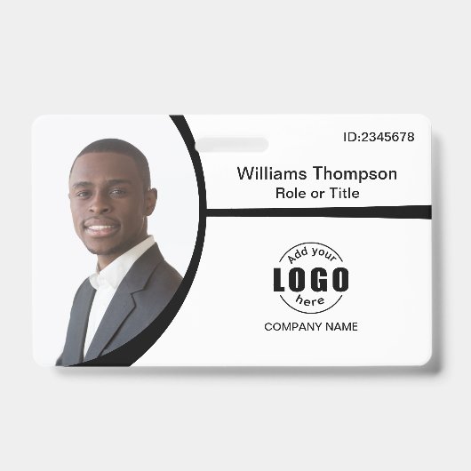 Foto Logo Barcode Employee Black and White Badge (Front)