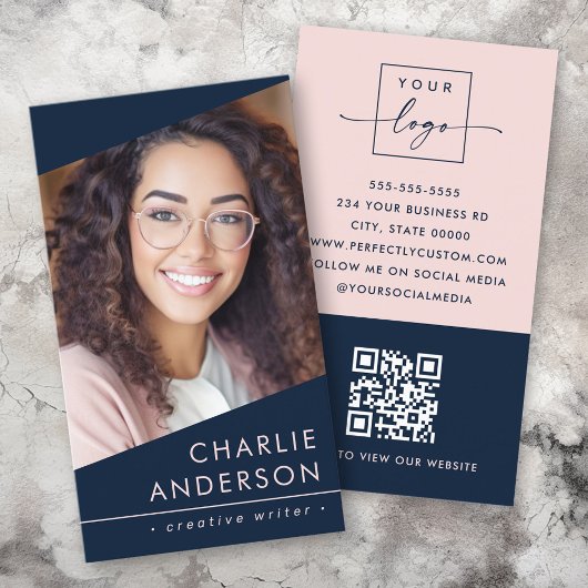 Foto logo QR code modern donkerblauw professional Visitekaartje