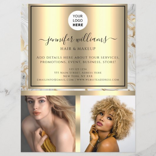 Foto Logo QR Code Promotie Goud Modern Marmer Flyer (Voorkant)