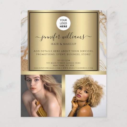 Foto Logo QR Code Promotion Gold Marble Modern Flyer (Voorkant)