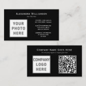 Foto Logo QR Code Sjabloon horizontaal zwart Visitekaartje (Voorkant / Achterkant)