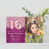 Foto Magenta Pink Sweet 16e verjaardagsfeestje Kaart (Staand voorkant)