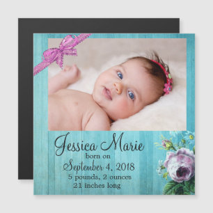 Foto Magnet Baby Birth Announcement Paars Bow Magnetische Uitnodiging