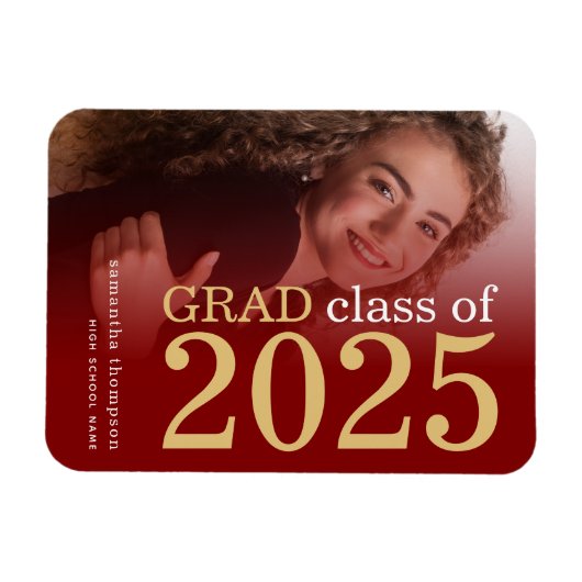 Foto Maroon Gold 2025 Afstuderen Aankondiging Magneet (Horizontaal)