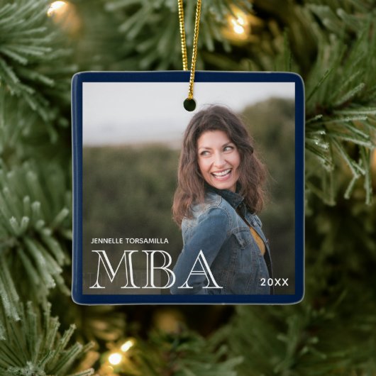 Foto MBA Gradennaam Blauw Afstuderen Keramisch Ornament (Boom)