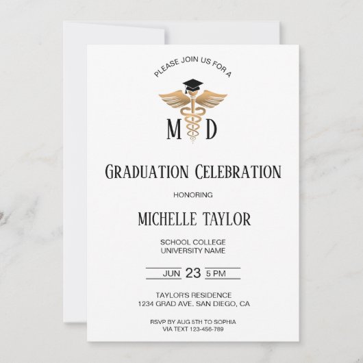 Foto MD Doctor of Medicine Physician Afstuderen Kaart (Voorkant)