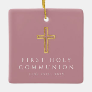 Foto Meisje Religieus Kruis Roze Eerste Communie Keramisch Ornament