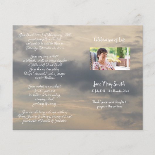 Foto Memorial Funeral Order of Service Programme (Voorkant)