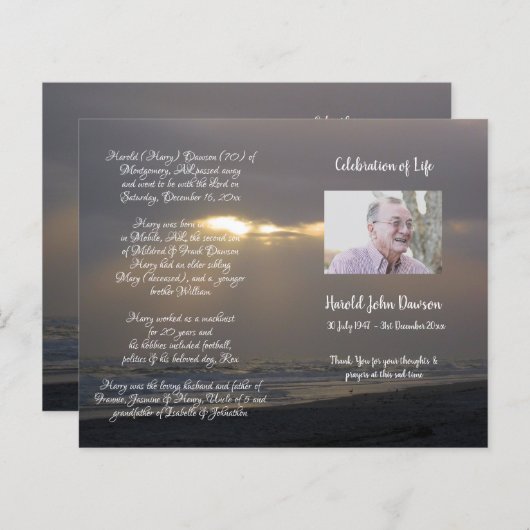 Foto Memorial Funeral Order of Service Programme (Voorkant / Achterkant)