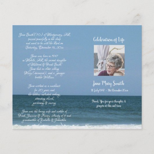 Foto Memorial Funeral Order of Service Programme (Voorkant)