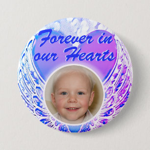 Foto Memorial Heart Angel Wings Button