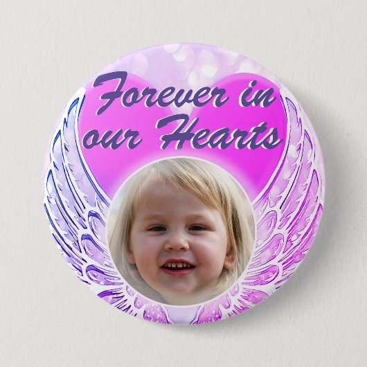 Foto Memorial Heart Angel Wings Button (Voorkant)