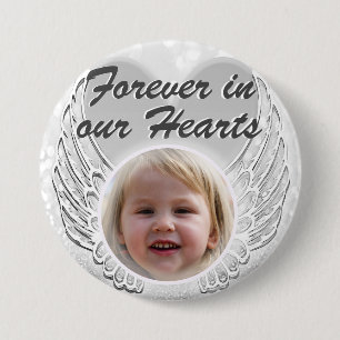 Foto Memorial Heart Angel Wings Button