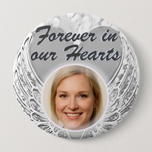 Foto Memorial Heart Angel Wings Button (Voorkant)