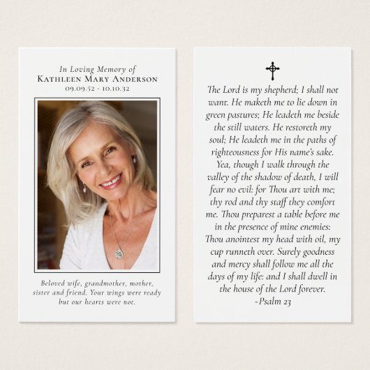 Foto Memorial Prayer Kaart (Voorkant /achterkant)