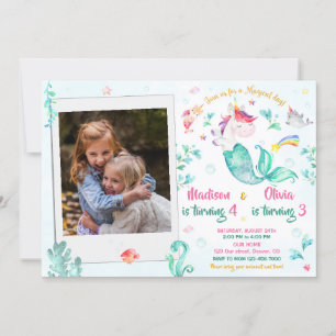 Foto mermicorn verjaardagsuitnodiging voor twee me kaart