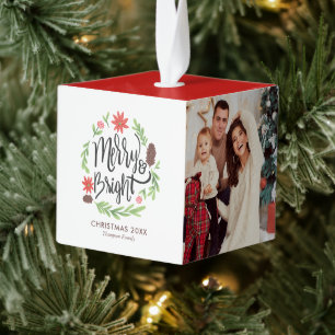 Foto "Merry and Bright" Festive Wreath 3 Kubus Ornament