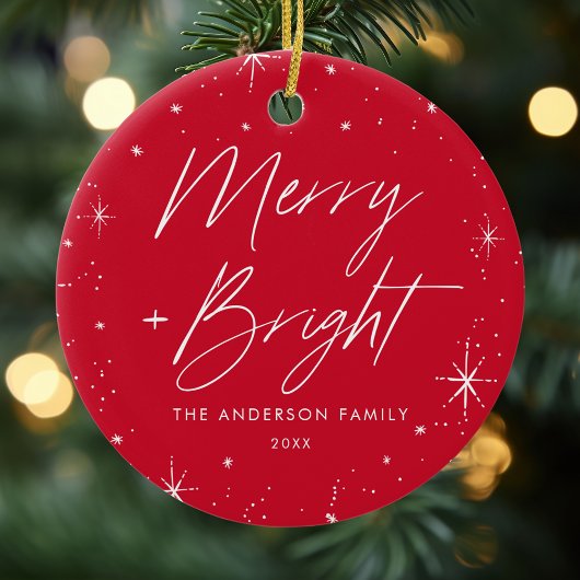 Foto Merry and Bright Red Holiday Keramisch Ornament