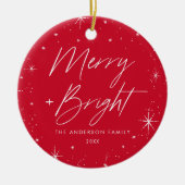 Foto Merry and Bright Red Holiday Keramisch Ornament (Voorkant)