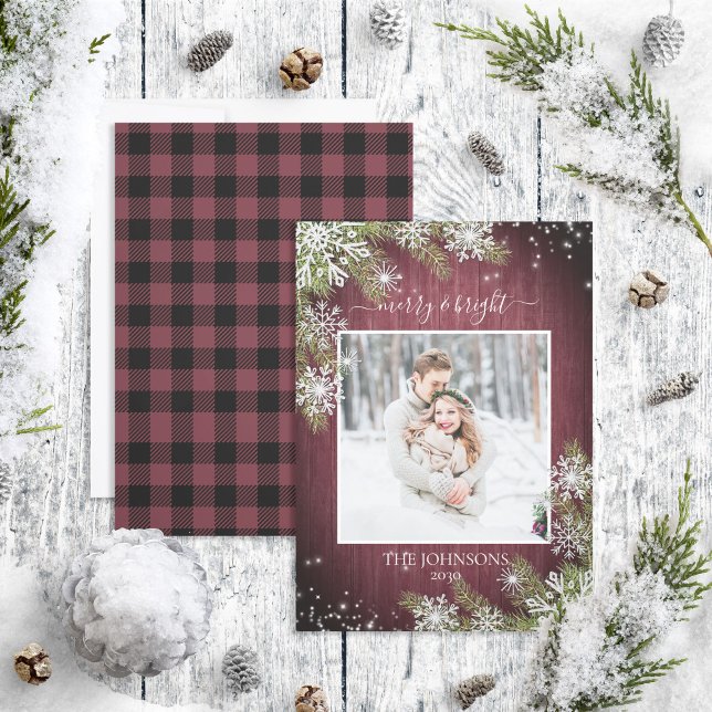 Foto Merry & Bright Script Rustic Burgundy (Creator heeft geüpload)