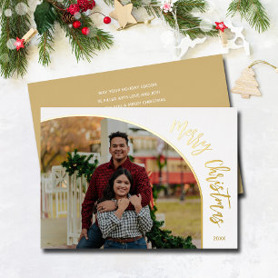 Foto Merry Christmas Script Gold Folie Feestdagenkaart