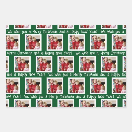 Foto Merry KerstHappy Nieuwjaar Drie Kleur Inpakpapier Vel (Voorkant)