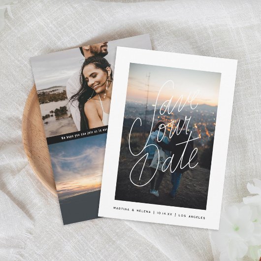 Foto met casual lettering save the date