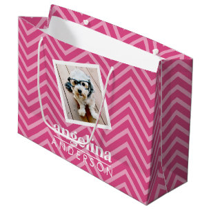 Foto met Chevron-patroon en aangepaste naam Large Cadeauzakje