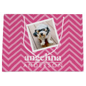 Foto met Chevron Pattern en aangepaste naam Large Cadeauzakje (Voorkant)