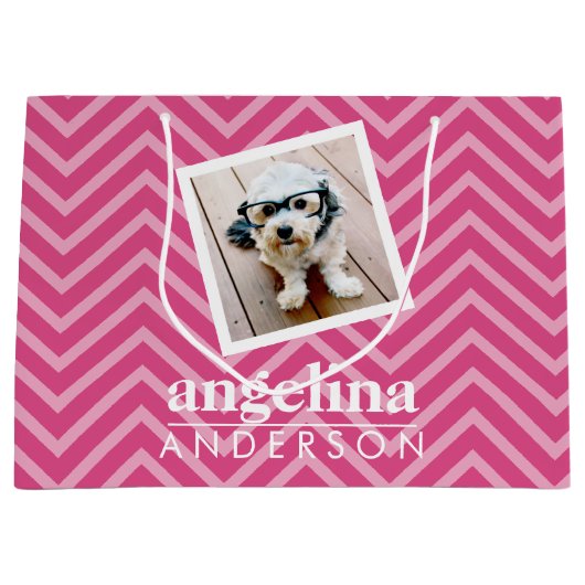 Foto met Chevron Pattern en aangepaste naam Large Cadeauzakje (Voorkant)