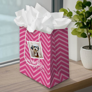 Foto met Chevron Pattern en aangepaste naam Medium Cadeauzakje