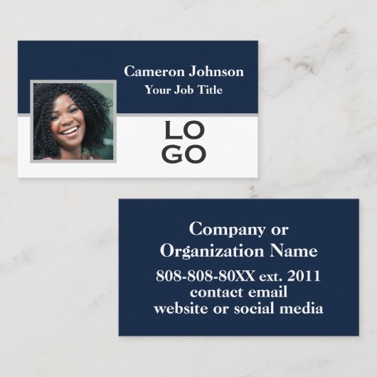Foto met Custom Logo op Navy Blue Visitekaartje (Voorkant / Achterkant)