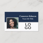 Foto met Custom Logo op Navy Blue Visitekaartje (Voorkant)