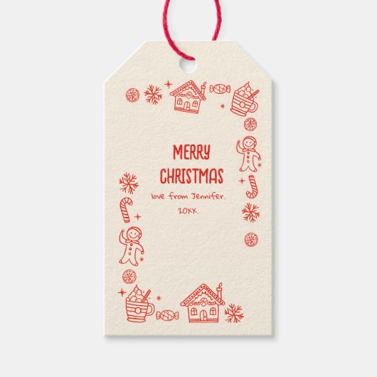 Foto met de hand getekend Red Doodle Whimsical Chr Cadeaulabel (Voorkant)